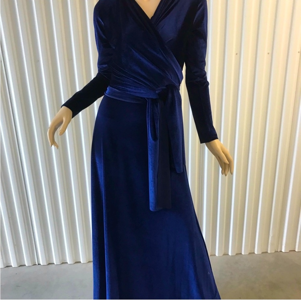 Ducci Deep Blue Velvet Wrap Maxi Dress, Size Medium
